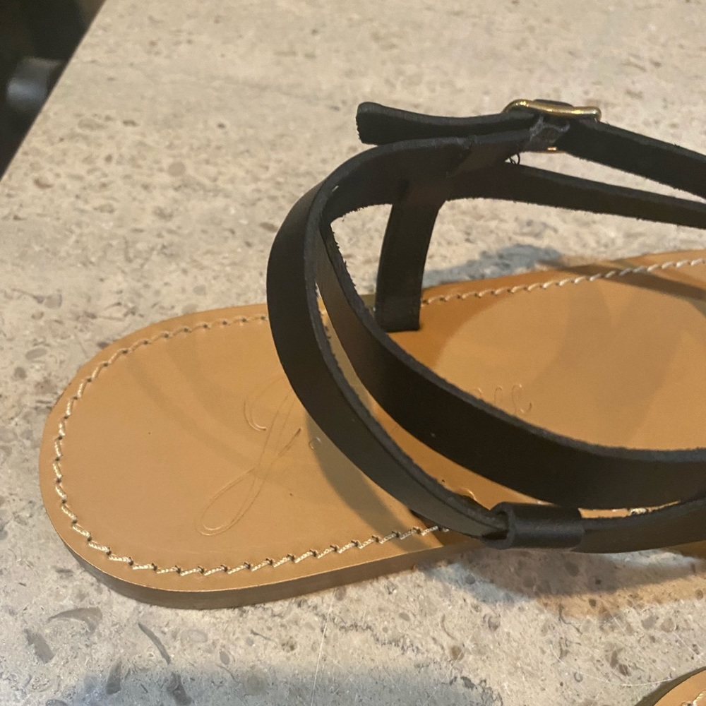 J. Crew Flat Strappy Sandals In Black Leather - Picture 5 of 14